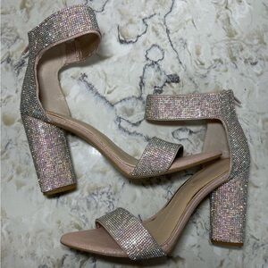 Gianni Bini Glittering AB Rhinestone Heels - blush rose gold ronilynn